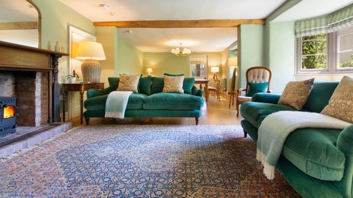 The open-plan sitting and dining room at Cross Lane House, Somerset